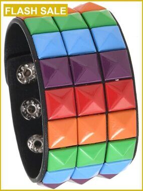 3-Row Studded Spike Leather Cuff Bracelet Punk Rock Goth Wristband Unisex